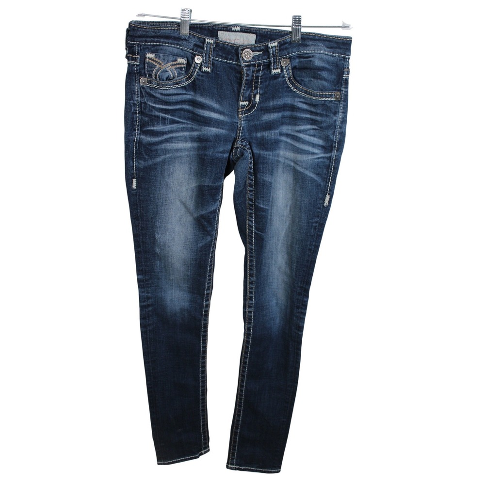 Big Star Jenae Skinny Jeans Womens‎ 29L Dark Wash Studded Embellished Low Rise